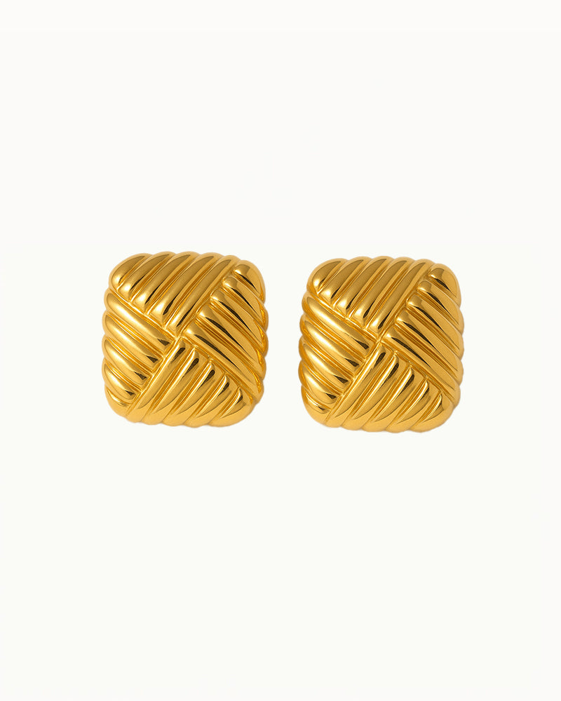 Gold-Colored Square Ribbed Earrings - Niene