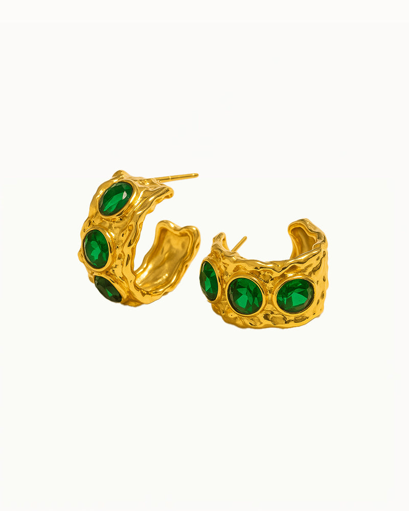 Earrings with Emerald Green Stones - Pleun