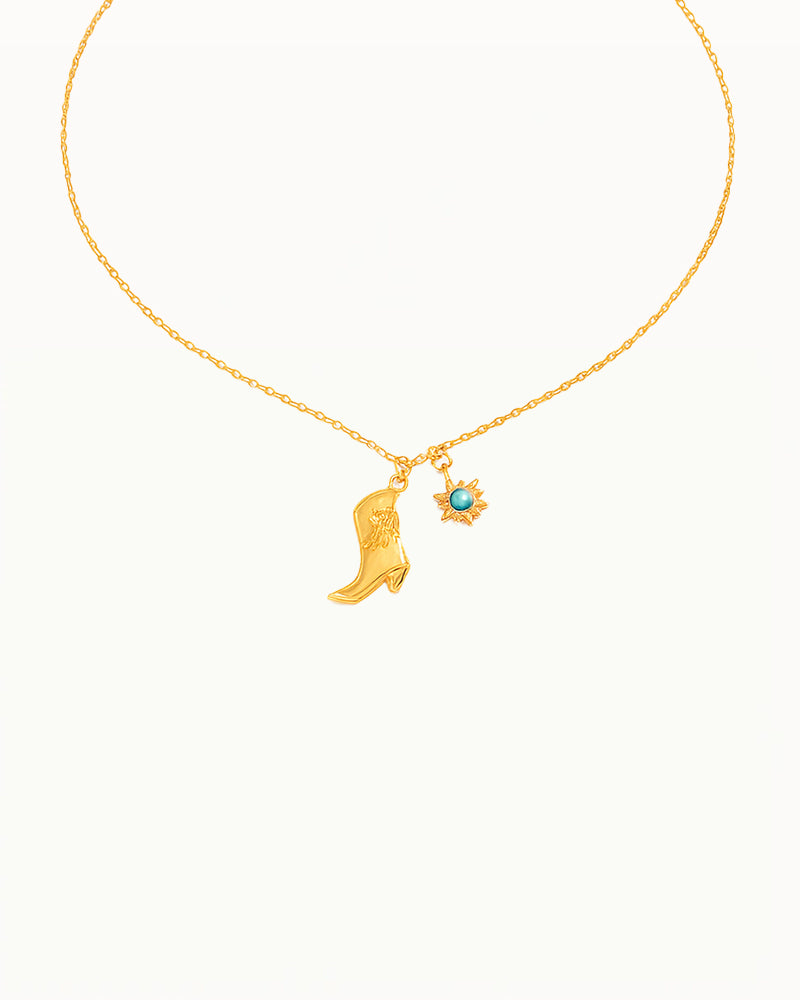 Goldkette mit Cowboystiefel und Sonnenanhänger - Dynthe