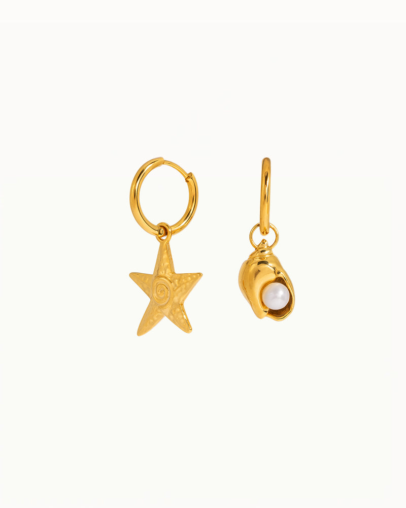 Goldohrringe mit Seestern & Muschel mit Perle - Destiny