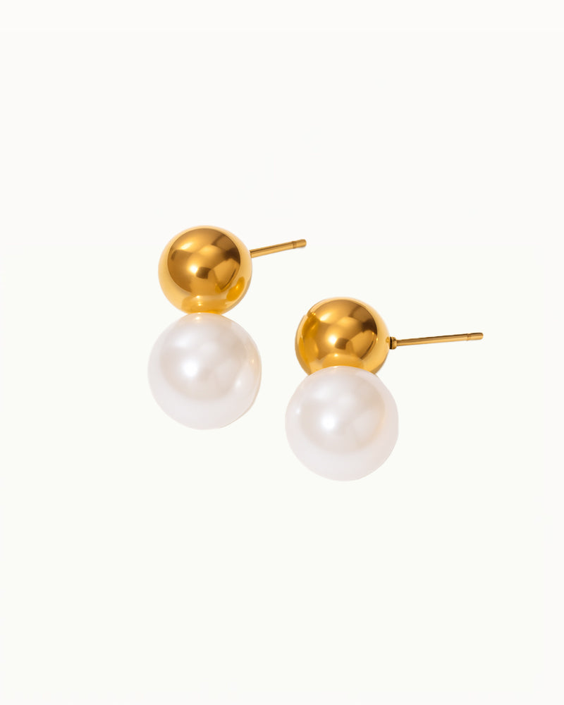 Waterproof Gold Stud Earrings with Pearl - Susan