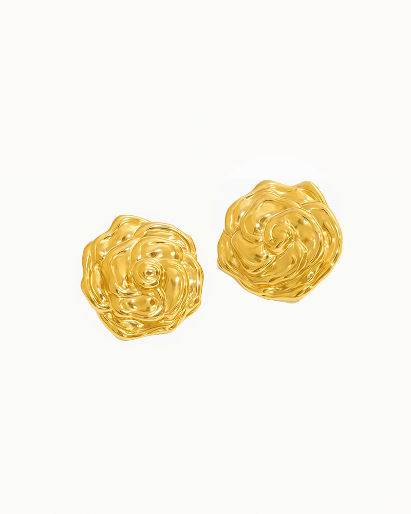 Golden Statement Rose Earrings - Tess