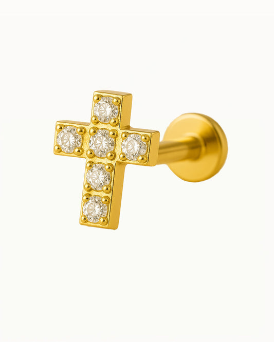 Titanium Cross Piercing with Crystals - Esra
