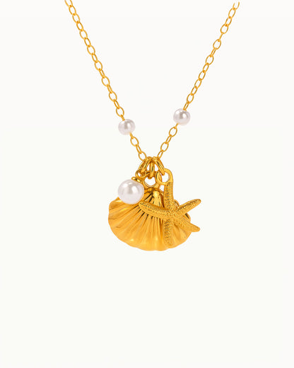 Gouden Ketting met Schelp, Zeester en Parel Hangers - Rika