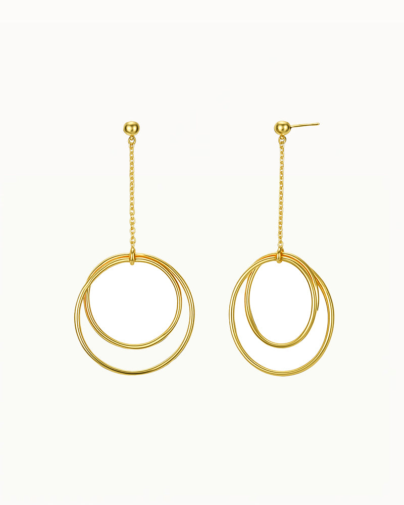 Gouden Lange Oorbellen met Dubbele Ringen - Phoebe
