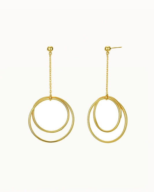 Gouden Lange Oorbellen met Dubbele Ringen - Phoebe