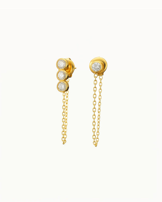 Asymmetrische Oorbellen met Kristallen en Ketting - Roxy