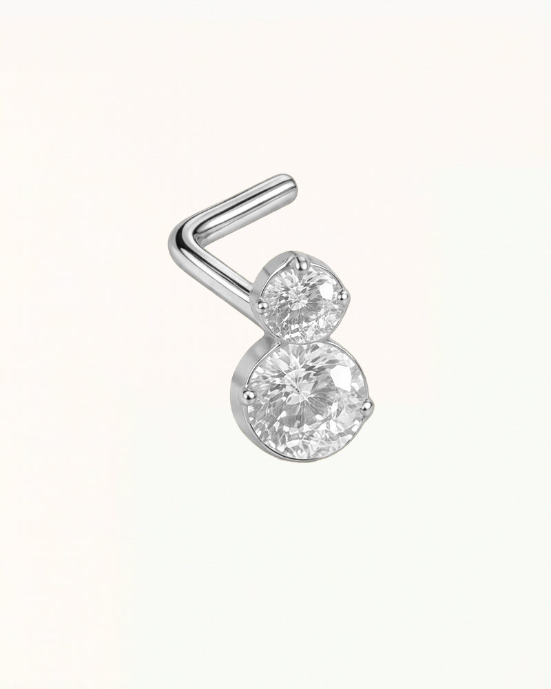 Nose Piercing L-Shape with Double Round Crystals - Oona