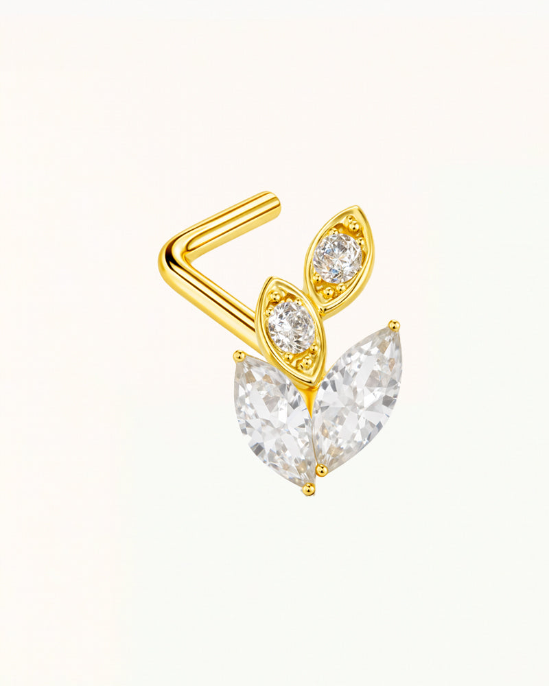Nose Piercing L-Shape with Leaf Shape and Crystals - Rae