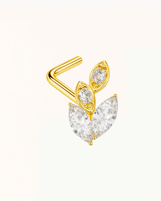Nose Piercing L-Shape with Leaf Shape and Crystals - Rae