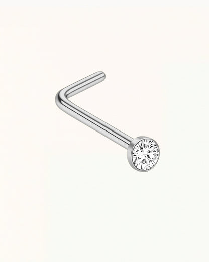 Nose Piercing L-Shape with Round Crystal - Available in Two Sizes - Sabrina