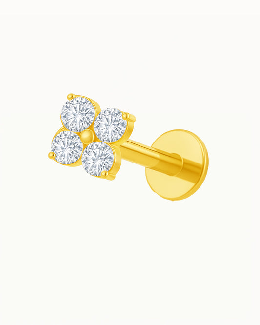 Titanium Piercing with Four Stones in Flower Shape - Lena