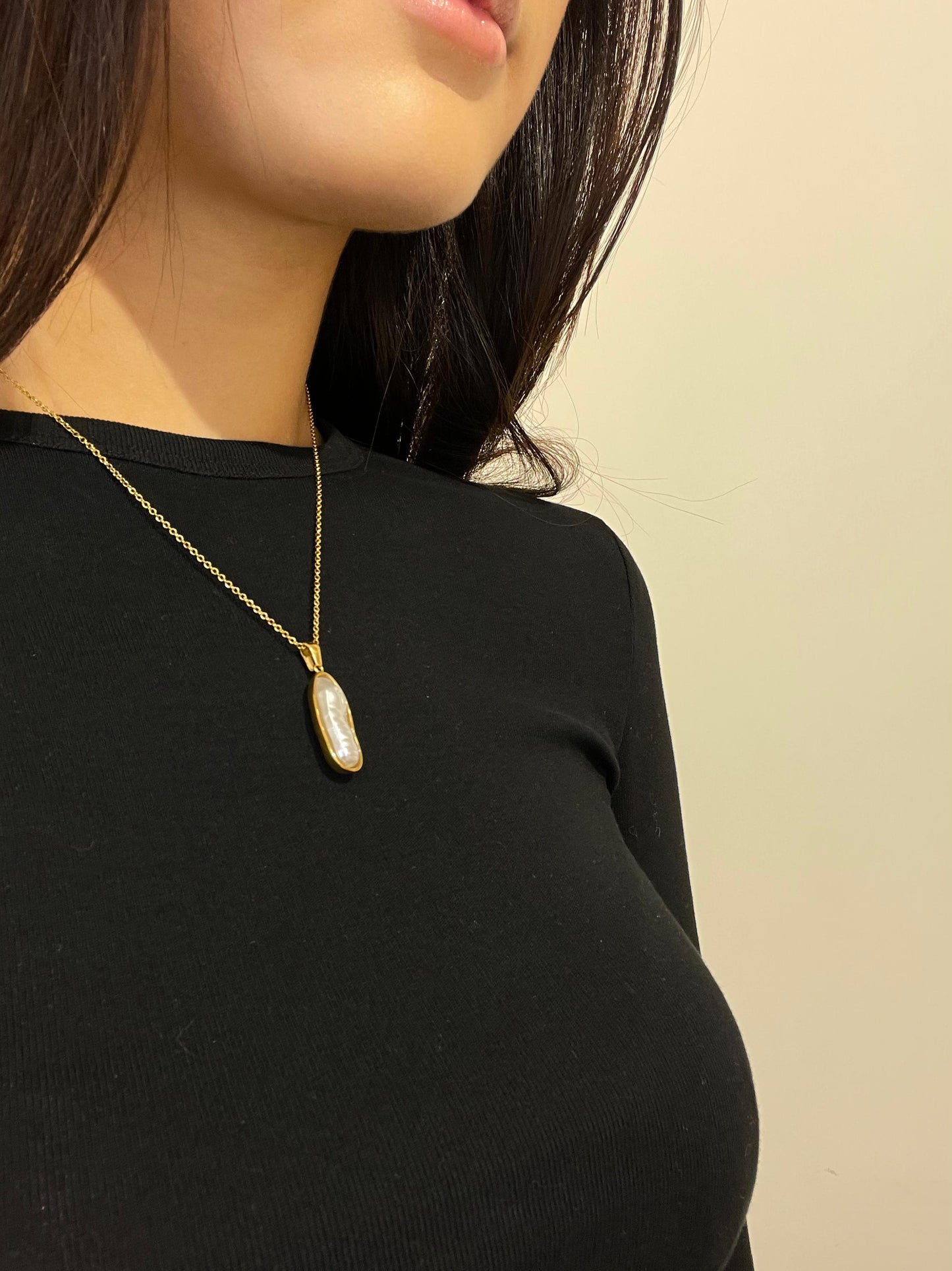 Gold Necklace with Elongated Natural Stone Pendant - Nikki