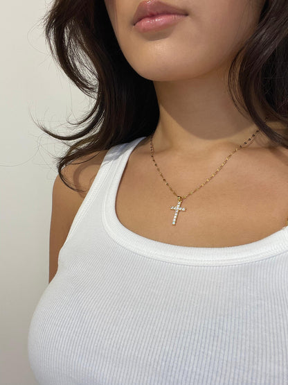 Gouden Kruis Hanger met Sprankelende Kristallen - Paulina